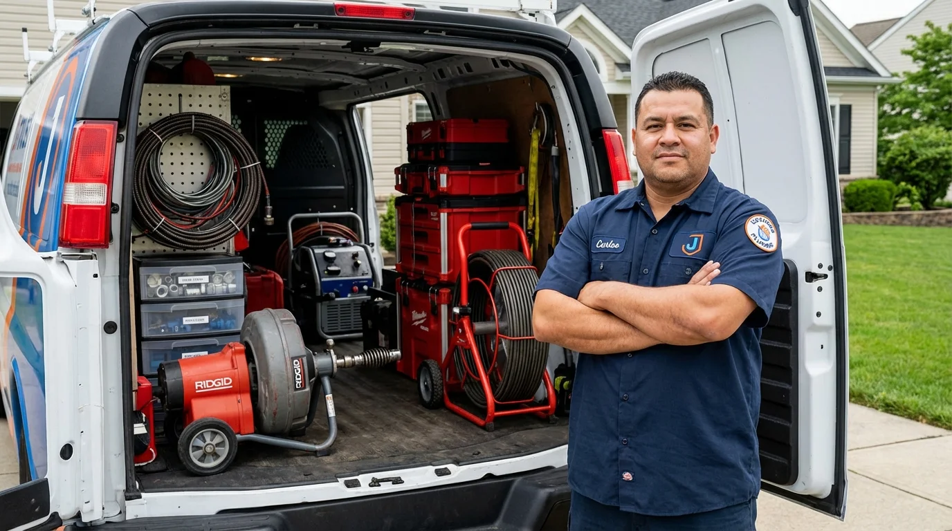 Professional drain cleaning equipment and Johns Plumbing LLC plumber in North Kingstown