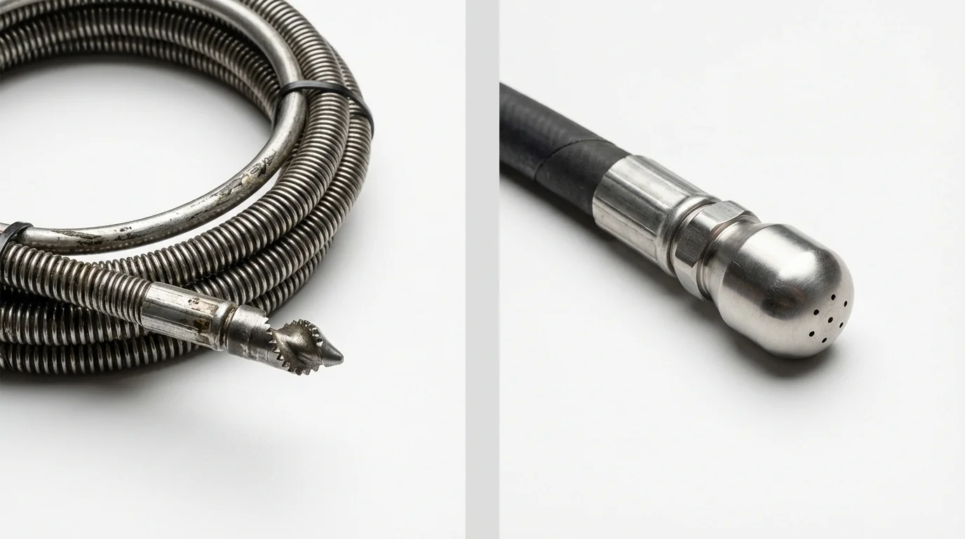 Drain snake cable and hydro jetting nozzle used for drain cleaning in North Kingstown, RI