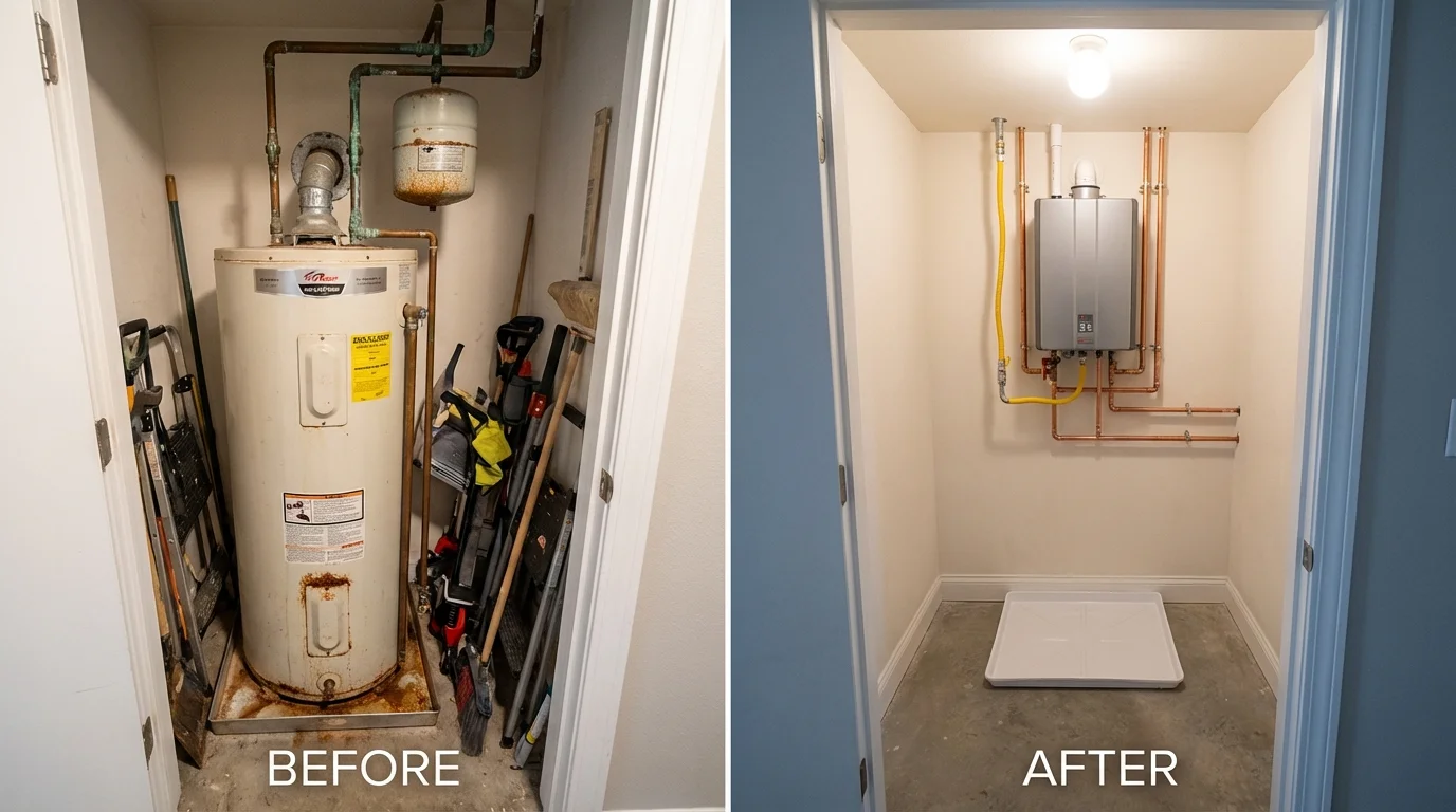 Tank water heater versus wall-mounted tankless unit comparison for North Kingstown, RI homeowners